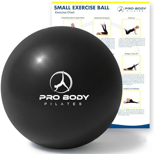 ProBody Pilates Ball Small — 9 Inch Small Exercise Ball (Black) | Anti-Burst PVC, Latex-Free, Clinic Grade, Between-Knees Stabilizer, Postpartum & Rehab, Straw Inflator, Yoga Ball Small