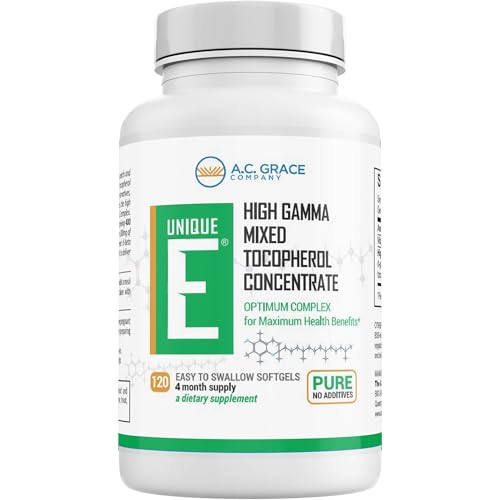 UNIQUE E Mixed Tocopherols Vitamin E Softgels, High Gamma Complex, 120 Ct
