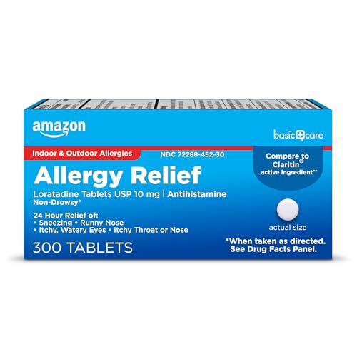 Amazon Basic Care Allergy Relief Loratadine Tablets 10 mg, 24-Hour Non-Drowsy Antihistamine