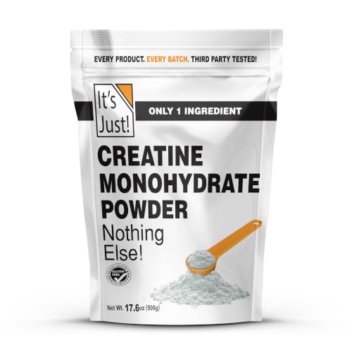 It's Just! - Creatine Monohydrate Powder, Unflavored, 500g / 100 Servings | Pure Creatine Powder, Made in USA, 3rd Party Lab Tested, 5g Per Serving, Scoop Included, No Fillers, No Added Flavor, Non-GMO
