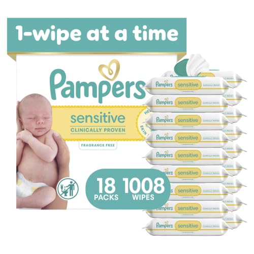 Pampers Sensitive Baby Wipes, Unscented, Fragrance Free, Clinically Proven, Water Based, Hypoallergenic,