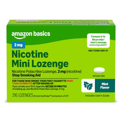 Amazon Basics Mini Nicotine Polacrilex Lozenge, 2 mg, Stop Smoking Aid, Mint