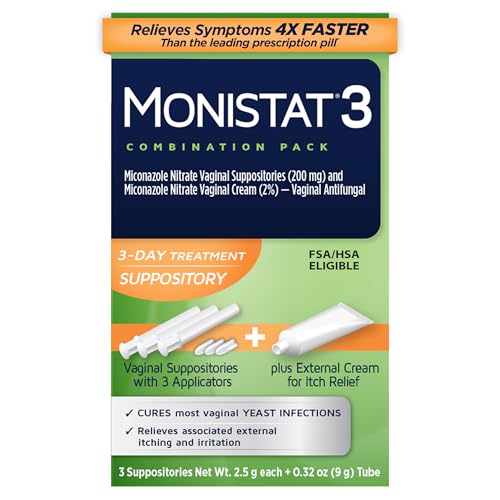 Monistat 3-Day Yeast Infection Treatment, Miconazole Vaginal Suppositories | 3 Vaginal Suppositories