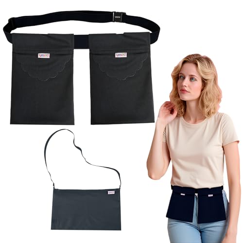 Yesito Mastectomy Drain Pouch with Waist Belt, Black, Adjustable Shower Bag |