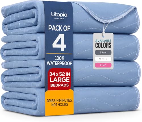 4 Pack Waterproof Reusable Heavy Absorbency Incontinence Bed Pads 34"x52" | Utopia