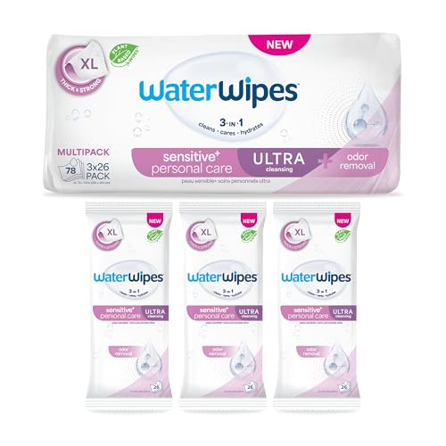 WaterWipes Sensitive Personal Care Ultra, Incontinence Wipes, Odor Removal, Heavy Duty XL