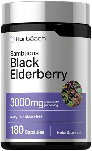 Horbäach Black Elderberry | 180 Capsules | Sambucus Extract Supplement | Non-GMO