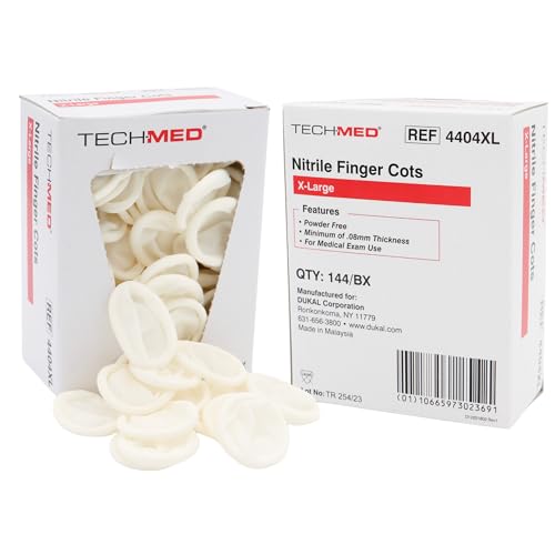 Dukal TEC 4404XL Tech-Med Nitrile Finger Cot, X-Large, 0.08 mm Thickness (Pack