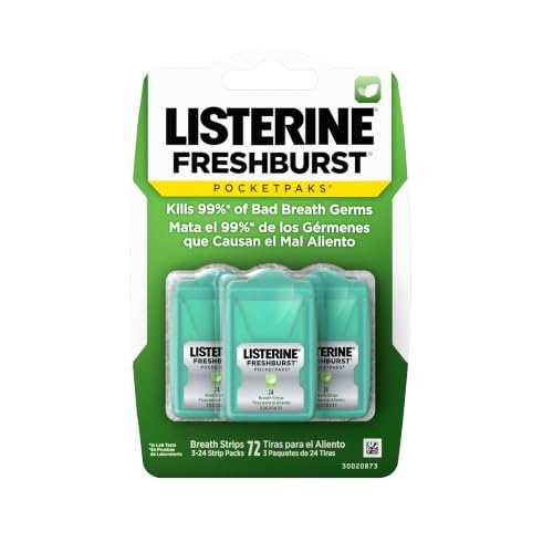 Listerine PocketPaks Breath Strips, Freshburst, 24 ct, 3 Pack | Dissolving Oral Care Strips, Instant Fresh Breath, Travel Essentials, Kills 99% of Bad Breath Germs, Breath Freshener
