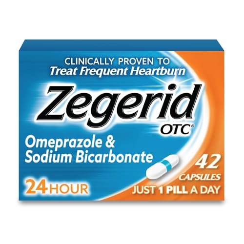 Zegerid OTC Heartburn Relief, Omeprazole 20mg + Bicarbonate, 42 Ct | 24-hour