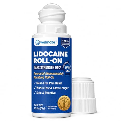 WELMATE 5% Lidocaine Roll-On Maximum Strength Pain Relief, 2.5 oz | No-mess