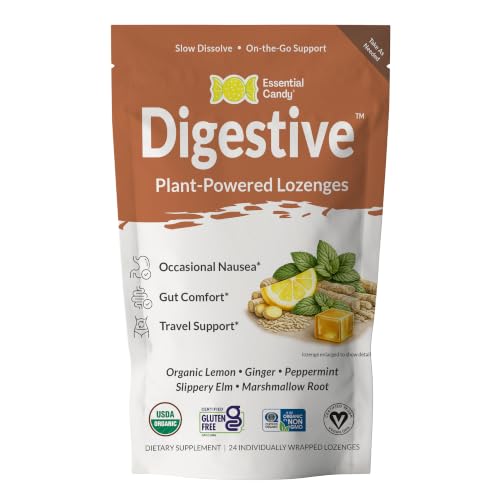 Essential Candy Digestive Blend Functional Lemon Ginger Lozenges for Nausea, Stomach Settle