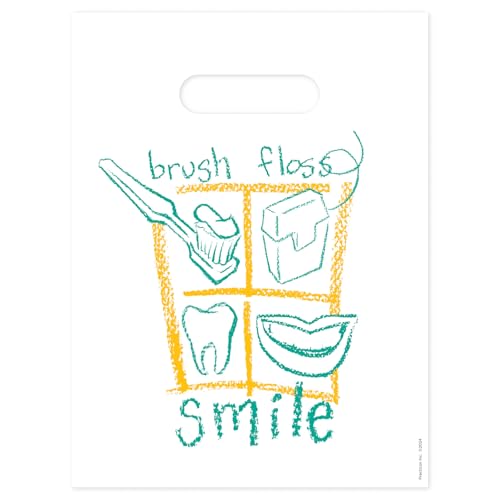 Practicon Brush Floss Smile 9" x 12" Dental Giveaway Bag, Dental Hygiene