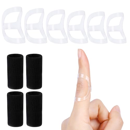 RonJea 10Pcs Clear Oval Finger Splints & Sleeves Kit (Size 4,5,6,7,8,9) | 6 Graduated Trigger Finger Splint & 4 Finger Sleeves, Oval Finger Brace Support For Thumb/Middle/Ring/Index/Pinky