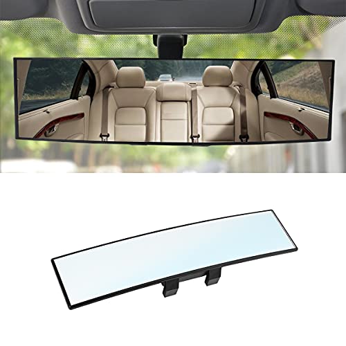 8sanlione 12 Inch Panoramic Car Rearview Mirror, White | clip-on installation, reduces