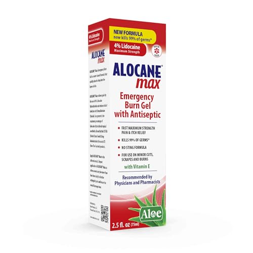 ALOCANE Max Emergency Burn Gel, 4% Lidocaine First Aid Burn Gel, 2.5