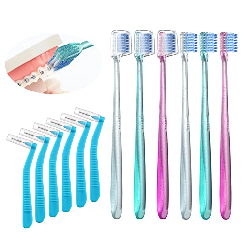 Fregum V-Shaped Orthodontic Toothbrush for Braces with Interdental Brushes | 6 Count,