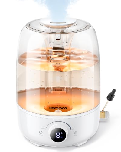 Homvana Top-Fill Cool Mist Humidifiers for Bedroom, Large Room(4L,White) | 40H Runtime