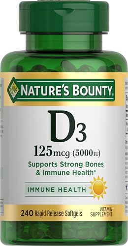 Nature's Bounty Vitamin D3 5000 IU Softgels, 240 Count | Rapid Release,