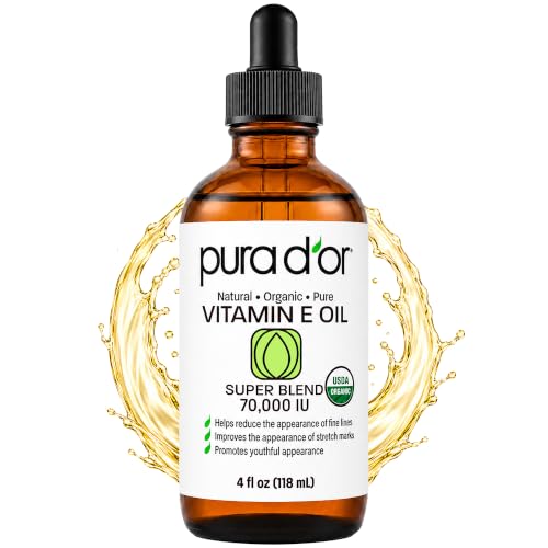 PURA D'OR ORGANIC Vitamin E Oil 70,000 IU for Face, Ayurvedic Skin