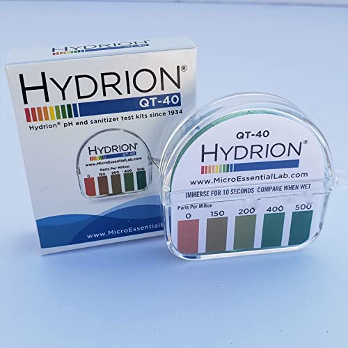 Hydrion QT-40 Quaternary SANITIZER Solution Test Tape for Testing 0-500 ppm Ranges - QUAT Tape & Color Chart - Tests Quaternary Ammonium Sanitizer Solutions in Restaurants, Bars, Daycare - 15 Ft Roll