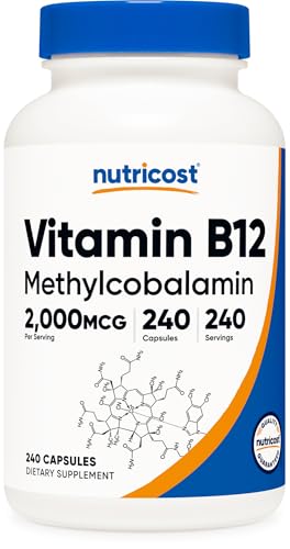 Nutricost Vitamin B12 (Methylcobalamin) 2000mcg, 240 Capsules, Gluten Free | Vegetarian Caps, GMO-Free, B12 Supplement