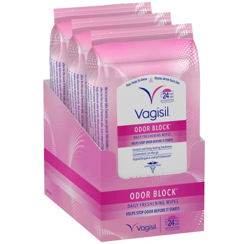 VAGISIL Odor Block Daily Freshening Feminine Wipes, 20 Count (Pack of 3)
