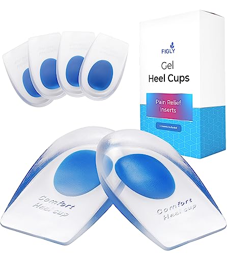 Figly Gel Heel Cups for Heel Pain Relief (4 Pack) - Gel Heel Cushion Inserts, Heel Cushions Heel Pain Relief, Gel Heel Pads Shoes Men, Support Heel Inserts Women Heel Spur Heel Cup Plantar Fasciitis