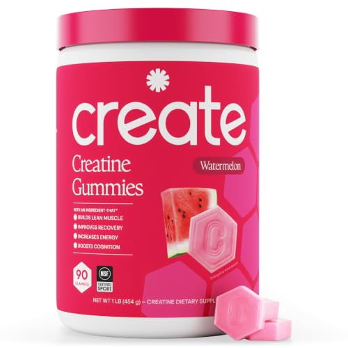 Create Creatine Monohydrate Gummies for Women and Men, Watermelon, 90ct | NSF Certified for Sport, Third Party Tested, Made in USA, Vegan, Gluten Free, Non-GMO, 1.5g Creatine per Gummy, Anti-Melting