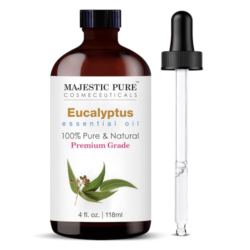 Majestic Pure Eucalyptus Essential Oil for Diffuser - 4 Fl Oz | 100% Pure and Natural Eucalyptus Oil for Aromatherapy, Humidifier, Air Freshener, Soap & Candle Making, Bath & Massage