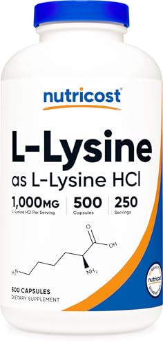 Nutricost L-Lysine (1000mg) 250 Servings, 500 Capsules, 500mg Per Capsule | Gluten