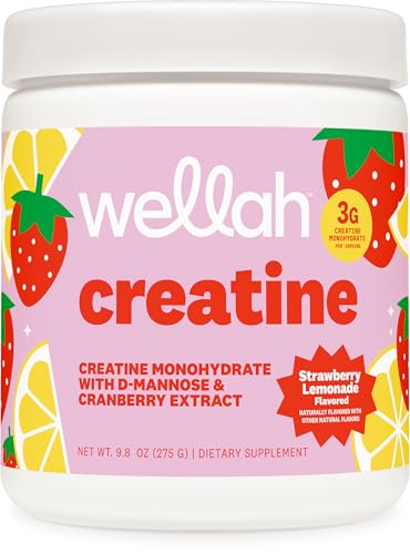 Wellah Creatine for Women (Strawberry Lemonade) 50 Servings | Creatine Monohydrate with D-Mannose & Cranberry Extract