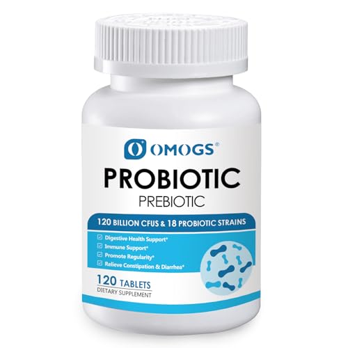 OMOGS Probiotics 120 Billion CFUs 18 Strains,with 3 Organic Prebiotics & Vitamin