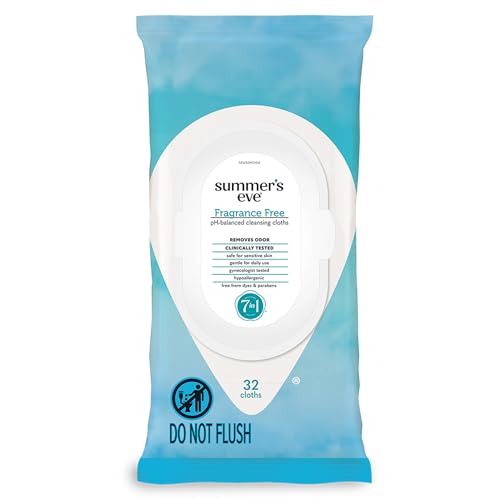 Summer's Eve Gentle Feminine Wipes, Fragrance Free, 32 Count | Vaginal Wipes with Gentle pH-Balanced Micellar Water Formula, Feminine Care to Help Remove Vaginal Odor, Gynecologist Tested