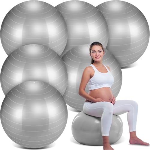 Hungdao 6 Pack Exercise Ball Bulk Inflatable Pregnancy & Workout Ball 22 Inch Heavy Duty Pilates Ball for Yoga Stretching Therapy Balance Physical Fitness(Gray)