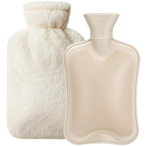 Dawdix 2L Natural Rubber Hot Water Bottle with Cover, Leakproof Design for
