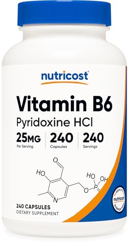 Nutricost Vitamin B6 (Pyridoxine HCl) 25mg, 240 Capsules, Gluten Free | GMO-Free,