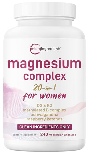 Micro Ingredients Magnesium Complex for Women, 240 Veggie Capsules | 20-in-1 with