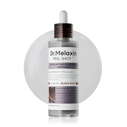 Dr.Melaxin Peel Shot Black Rice Exfoliating Ampoule, Face Exfoliator with AHA BHA Niacinamide Rice Bran Water, Blackhead Remover, Pore Minimizer, Glass Skin Serum, Korean Skin Care, 2.7 oz
