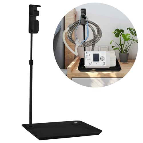 CPAP Hose Holder for Bed - (Wall-Damage-Free) Black CPAP Machine Protective Tray with Adjustable Height Hook for Hanging Mask & Accessories to Keep Bedside Tidy