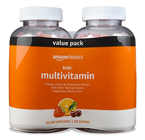 Amazon Basics Kids' Multivitamin Gummies, Cherry, Strawberry & Orange Flavors, 380 Count,