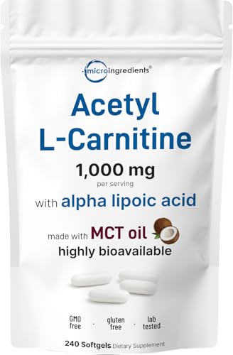 Acetyl L-Carnitine 1000mg per Serving with Alpha Lipoic Acid, 240 Softgels | Cognitive Function, Brain & Nerve Health Support. 2-in-1 ALCAR & Alpha Lipoic Acid. Non-GMO, Gluten-Free**