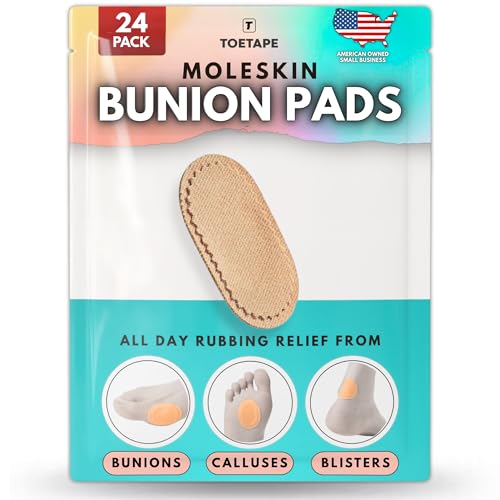 Bunion Pads (24 Pack) - Adhesive Moleskin Blister Prevention Pads - Mole