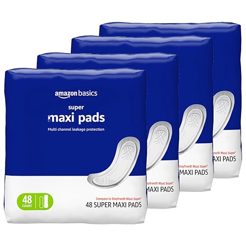 Amazon Basics Maxi Pads for Periods- Thick, Super Absorbency, Unscented, 192 Count,