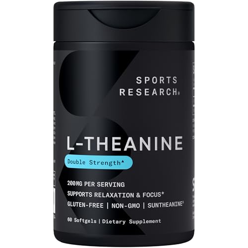 Sports Research® L-Theanine 200mg with Suntheanine®, 60 Softgels | Double Strength Relaxation,