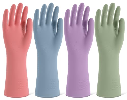 Rubber Cleaning Gloves for Dishwashing, 4 Pairs Reusable Kitchen Gloves for Washing