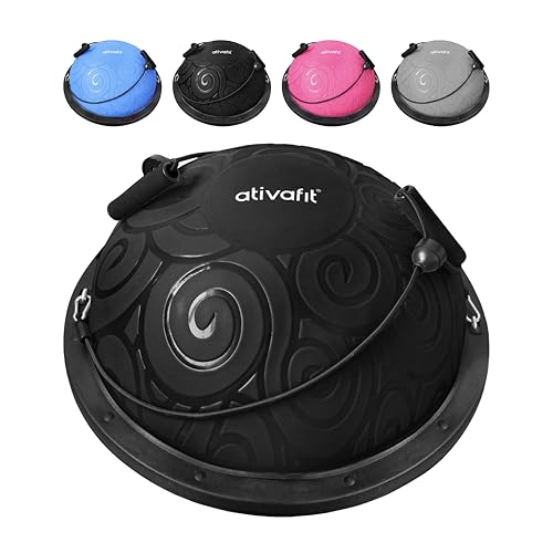 ATIVAFIT HALF BALL BALANCE TRAINER Inflatable Yoga‑Stability Ball for Core Strength & Home Workouts with Resistance Bands, Pump & Anti‑Slip Base (Supports up to 660 lbs)