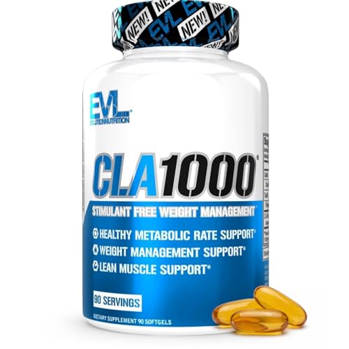 Evlution EVL CLA 1000mg Conjugated Linoleic Acid Softgels - 90 Count | Stimulant-Free Safflower-Based CLA Supports Weight Management, Fat Metabolism And Lean Muscle Maintenance