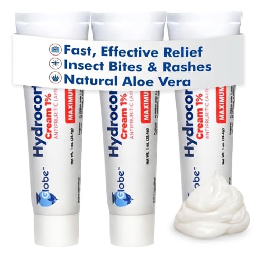 Globe Hydrocortisone Cream 1% With Aloe, Maximum Strength, 3 Pack, 1 oz