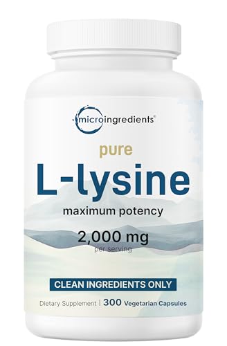 Pure L-Lysine 2,000mg, 300 Veggie Capsules | Maximum Potency, Easily Absorbed, Free